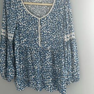 Max Studio Blue Graphic Buttoned Tunic